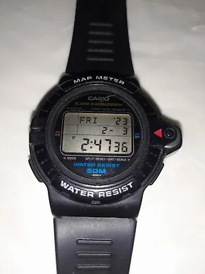 Retro 1990 Casio Black MAP100 MAP-100 MAP METER WR 50m Module 693 Rare Vintage • $450