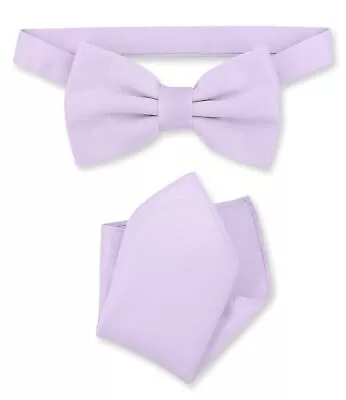 Vesuvio Napoli BowTie Solid Lavender Purple Color Mens Bow Tie And Handkerchief • $12.95