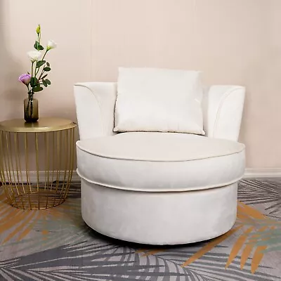 Living Room Chairs Velvet Swivel Barrel Chair Round Accent Sofa Club Chair White • $289.30