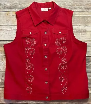 QUACKER FACTORY Women's Sleeveless Button Up Embellished Red Vest Size XL • $10.99