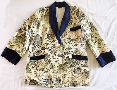 Vintage Fukubon Smoking Jacket Silk Brocade Jacquard LARGE Lounge Coat Pagotas • $121.99