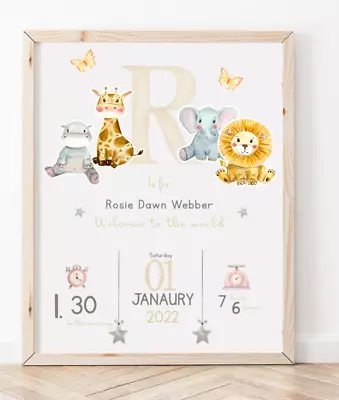 £5.99 • Buy Personalised Safari Animal Print, Art, Picture New Baby, Nursery/ Childs Room 