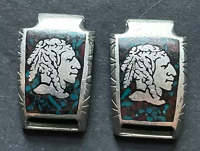 Antique Turquoise Buffalo Men's Watch Bracelet Tips Signed Ram 77 Native Silver • $99.95