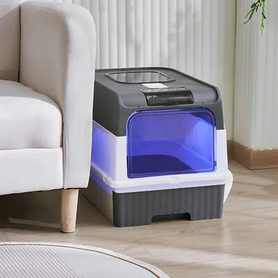 UK Cat Litter Box LED Sterilisation Cat Pan Drawer Anti-Splashing Cat Potty Tray • £22.94