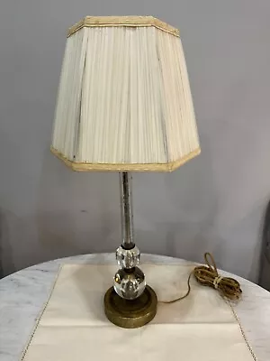 Vintage Table Lamp  Art Deco Etched Crystal Glass Stacked With Metal Base • $32