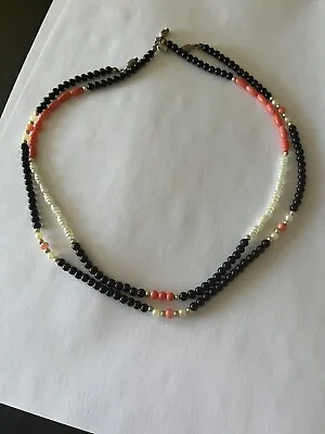 Jamaican Handmade Beaded Necklaces (two) With Black White Coral And Gold Beads • $15