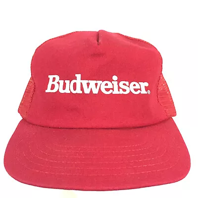 Vtg 80s Budweiser Cap Beer Spell Out Logo Made USA Snapback Trucker Baseball Hat • $34.99