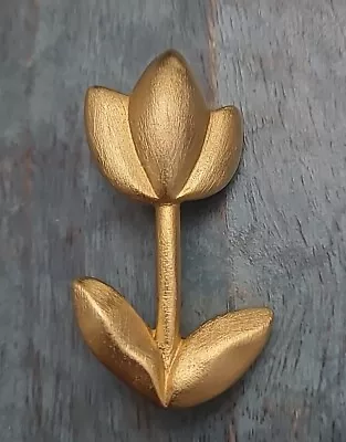 Vintage Gold Tone Brushed Painted Tulip Flower Brooch Pin 2 Inch By 1  Unsigned  • $10.49