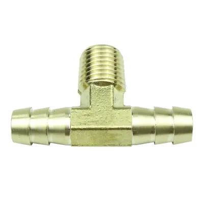 Brass Hose Barb Fitting Tee Connector 3/8  Barbed X 1/4  NPT Male Branch Tee • $7.99