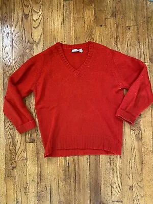 Vintage Red V Neck Sweater 100% Shetland Wool 60s J & D McGeorge Ltd Size M 40 • $35