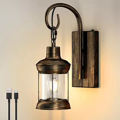 Vintage Bronze Oil Rubbed Battery Operated Wall Sconce Lamp Fixture Wall Light • $45.99