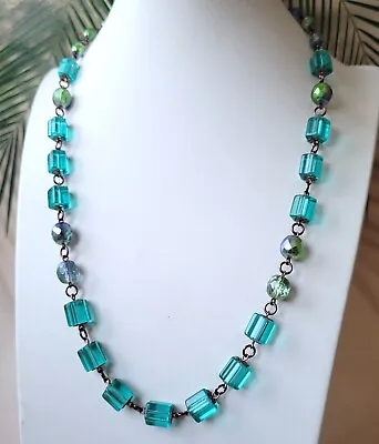 Necklace Green Glass Glass Czech Beads Women's Jewelry Art Deco Style • $48.50