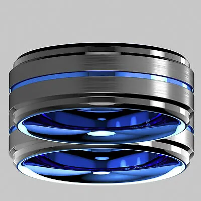 8mm Tungsten Carbide Men's Ring Thin Blue Line Black Brushed Wedding Band • $4.49