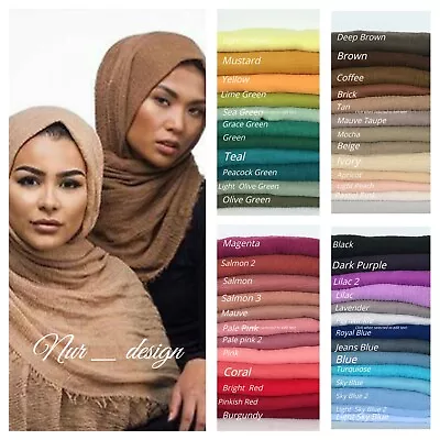 28 Colors Premium Cotton Viscose Maxi Crinkle Muslim Woman Hijab Scarf 180x100cm • $6.99