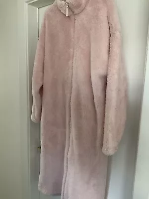 M&S Longline Zipped Dressing Gown Size L Pink Side Pockets Super Soft NWOT • £35