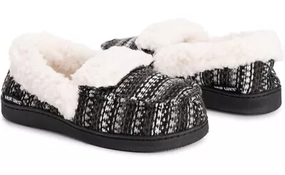 MUK LUKS Women's Anais Moccasin Slipper-indoor/outdoor-Black/White-small Sz 5-6 • $24.99