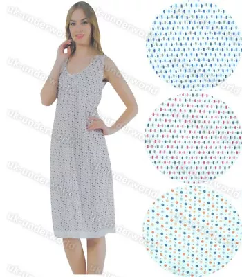 Ladies Sleeveless Nightie Womens Cotton Nightdress Nighty V-Neck Spotted Design • £5.95