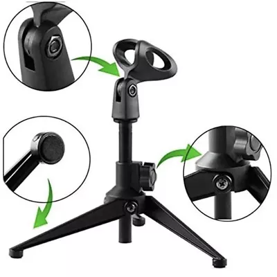 Microphone Desk Adjustable Stand Tripod Desk Top Clip Holder Foldable Table Mic • £5