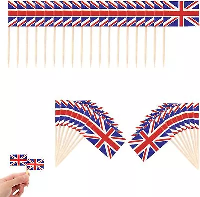 50 X Union Jack Picks Cupcake Toppers UK Flag Cocktail Royal Party Food Decor • £2.99