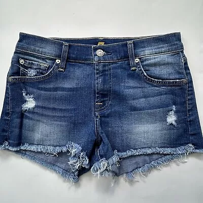 Seven 7 For All Mankind Jean Shorts Womens 25 Distressed Blue Denim Cut Off • $26.97