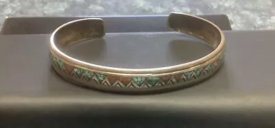 Vtg Navajo Nakai Signed Sterling Silver Cuff Bracelet Turquoise & Coral Inlay • $35