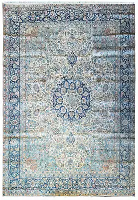 9' X 12' Vintage Perssian Rug Low Pile Beige Blue #F-6234 • $1119.50