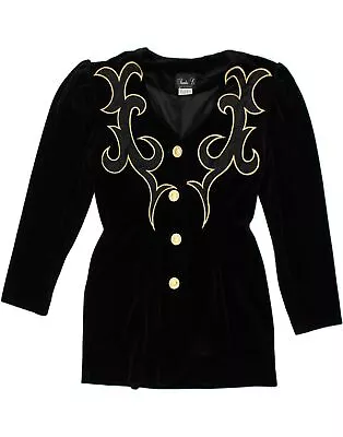 VINTAGE Womens Velvet 4 Button Blazer Jacket UK 12 Medium  Black BA32 • £24.95