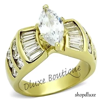 Women's Marquise Cut Cz 14k Gold Plated Stainless Steel Engagement Ring Sz 5-10 • $18.99