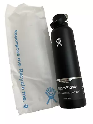 Hydro Flask Black 24 Oz. Standard Mouth W/flex Cap Cold/hot Water Liquid Bottle • $22.99