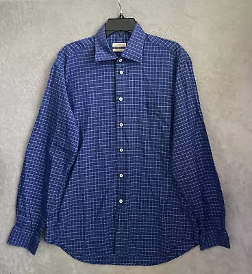 Zara Button Shirt Mens 16 Large Blue Check Long Sleeve Collar Pocket Cotton • $8.50