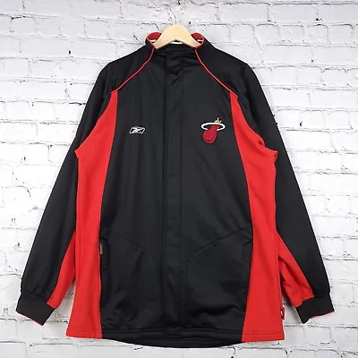 Miami Heat NBA Jacket Mens Medium Black Red Full Zip Warm Up Reebok • $49.88