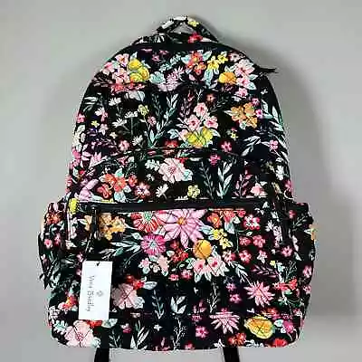 NWT Vera Bradley Tangerine Twist Black Floral Essential Large Quilted Backpack • $124.99