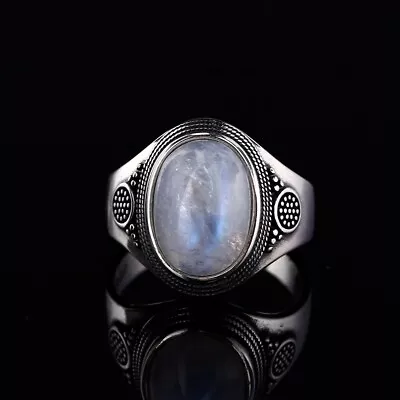 Natural Moonstones Ring Men Women Solid 925 Silver Vintage Retro Jewelry Gift • $18