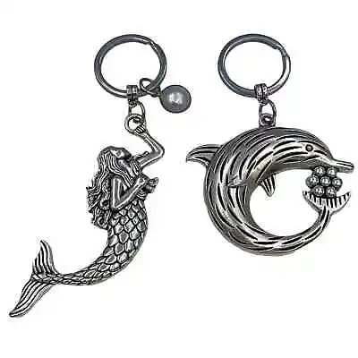 Evenchae Mermaid & Dolphin Keychain Set 2 Split Keyring Silver-tone Gift Bag • $8