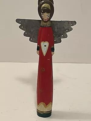 Pencil Angel Midwest Of Cannon Falls Metal Wings Wood Body 7  Christmas Figurine • $9