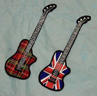 Union Jack/Tartan Guitar Embroidered Motif Sew/Iron On Patch Badge Embroidery • £1.80