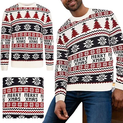$19.55 • Buy Christmas Knitted Jumper Merry Xmas Tree Fair Isle Aztec Mens Pullover Sweater