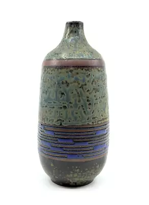 Vintage ABSTRACT Japanese STONEWARE Art Pottery RIBBED Bud Vase MCM 1960s Earthy • $24