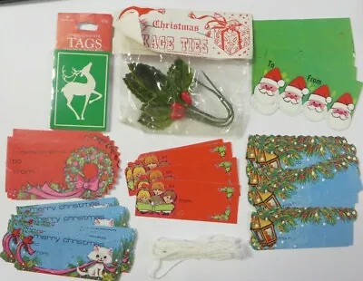Vintage Lot Christmas Gift Tags Hallmark Self-Adhesive Commodore Poinsettia Ties • $14.99