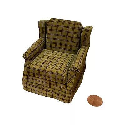 Vintage Artisan Dollhouse Miniature Square Arm Chair Olive Green Furniture Sofa • $109.99