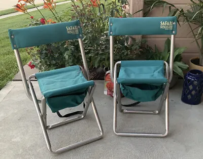 $25 • Buy 2 Vintage Green Folding Aluminum Camping Hunting Fishing Chair With Pouch