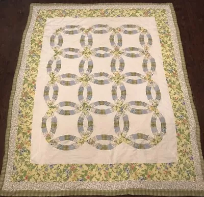 Vintage Hand Pieced Double Wedding Ring  QUILT  REPAIRS! King Size! 82”x97” • $74.99