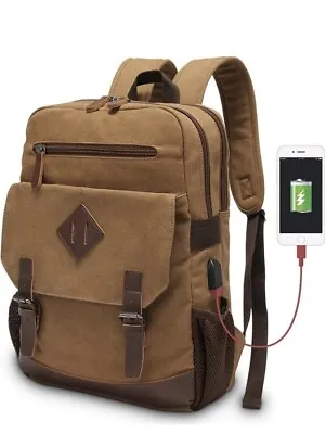 Men Canvas Rucksack School Backpack 15.6 Inch Laptop With USB Charging • $20