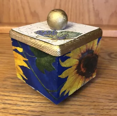 $14.99 • Buy Wooden Jewelry/Trinket Box Decoupaged With Sunflowers
