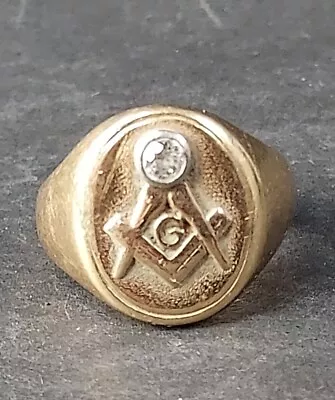 Vintage 14 Kt Gold & Diamond Masonic Ring - Size 10 • $995