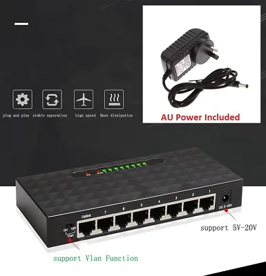 $38 • Buy 8-Port Gigabit Ethernet Desktop Network Switch Lan Hub 10/100/1000 Mbps