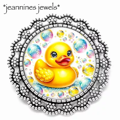 Rubber Duckie BROOCH Duck Art Print Silver Lapel Pin Cruise Ship Vacation Gift • $21.99