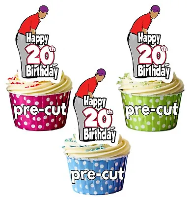 PRECUT Golf Boys Mens Son Husband 12 Cupcake Toppers Birthday Decoration ANY AGE • £3.75