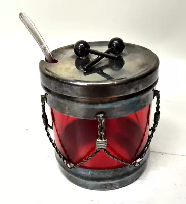 1960 Viners International Silver Plated Ruby Red Drum Jam Jar Made In Hong Kong • $28.87