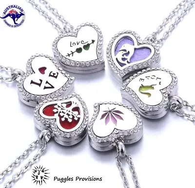 Aromatherapy Heart Necklace Diffuser Pendant Essential Oils Locket Plus 10 Pads • $2.29